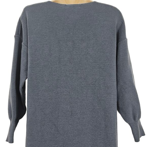 Attrangs Womans size One size Long Sleeve Midi Sweater Dress V-Neck Blue Gray - Picture 5 of 7